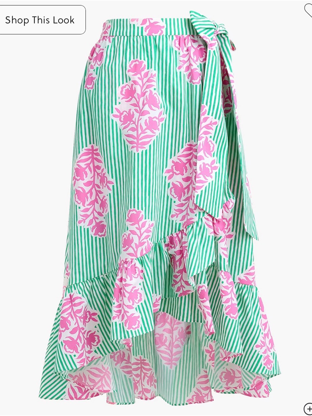 J. Crew Green and Pink Floral-Striped Wrap Skirt